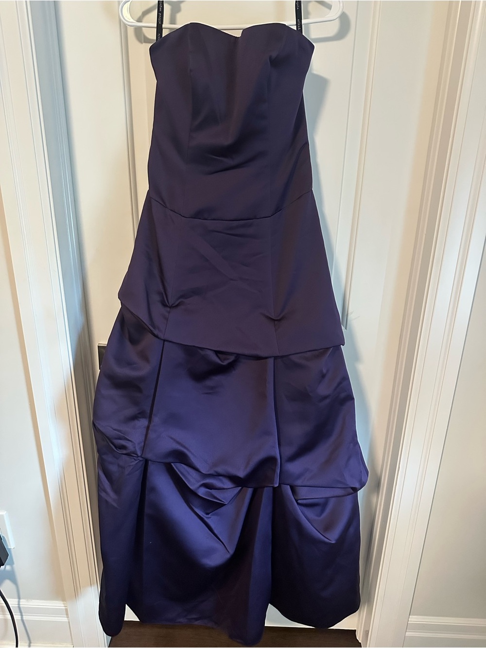 Alfred Angelo Strapless Dark Purple Satin Tiered Formal Dress
